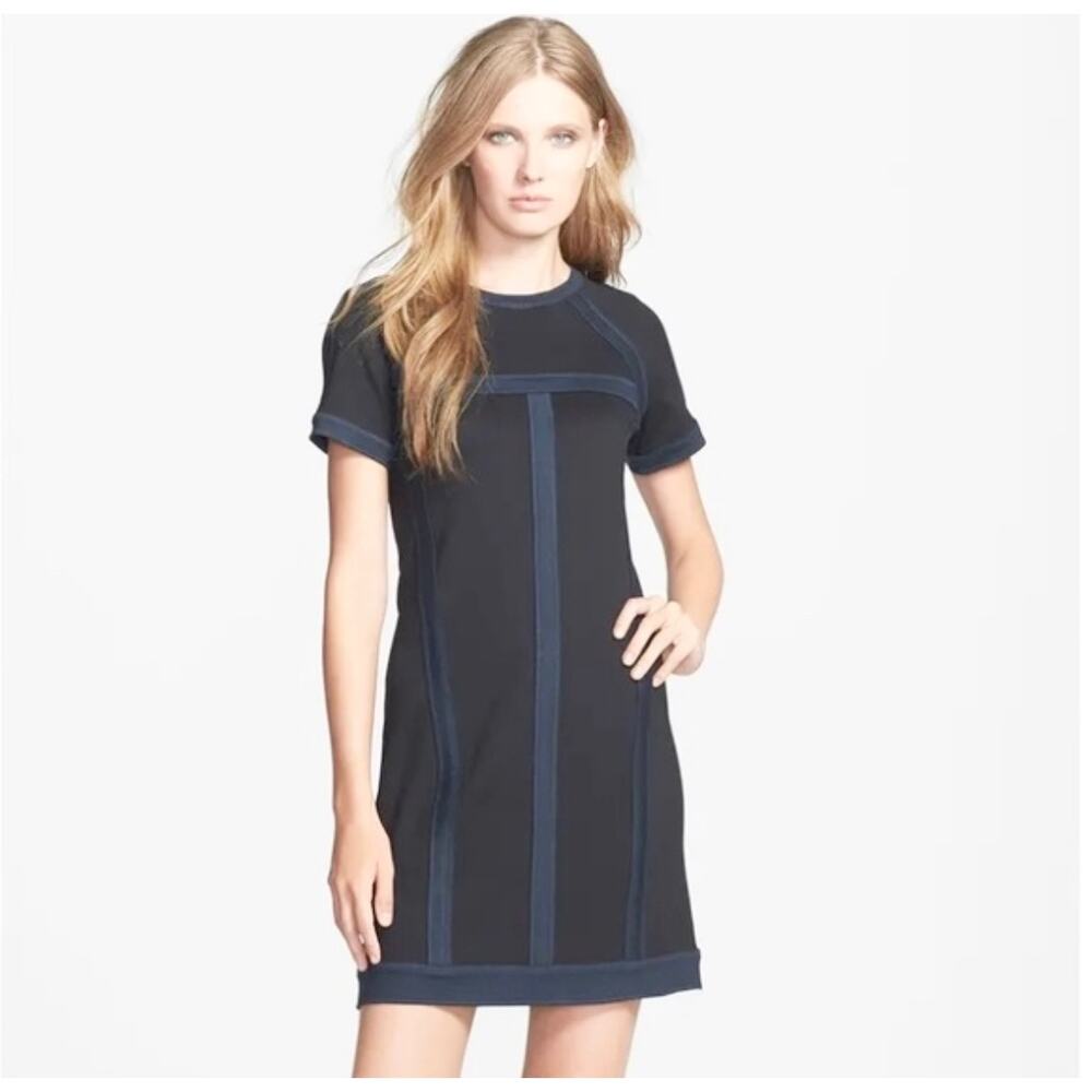Marc by Marc Jacobs Black Blue Short Sleeve Crewneck Shift Mini Dress Size M